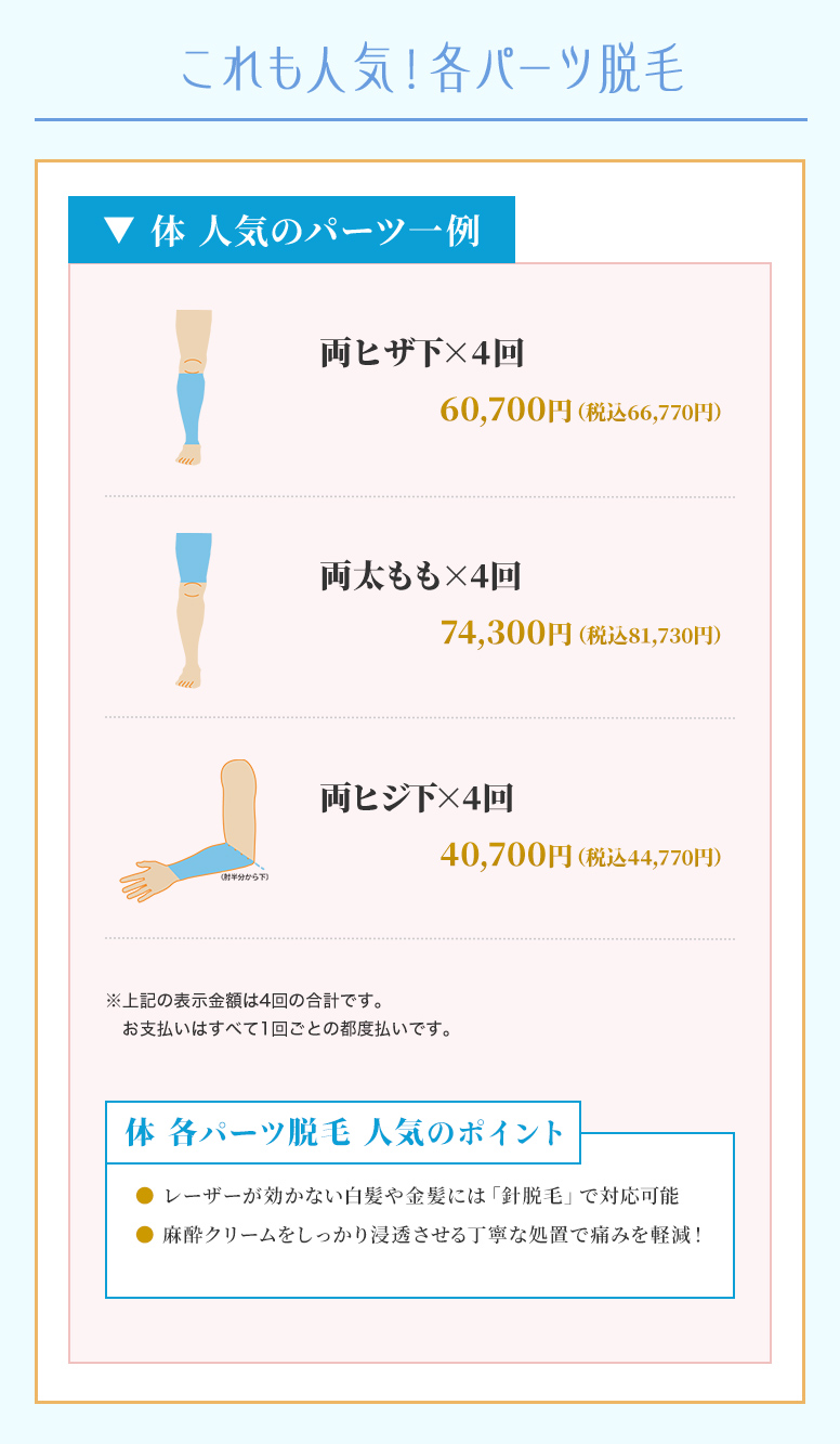 各パーツ脱毛